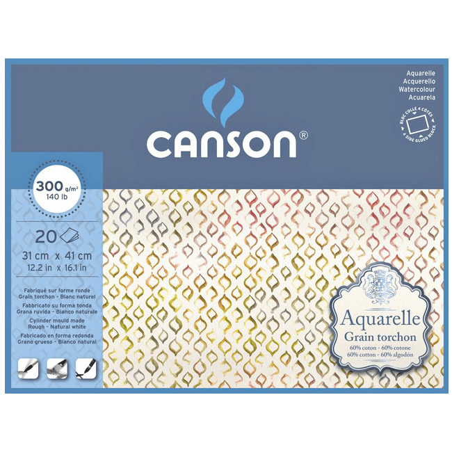 Bloco de Papel Para Aquarela Aquarelle Canson TT 300g/m² 31x41cm 20 Folhas